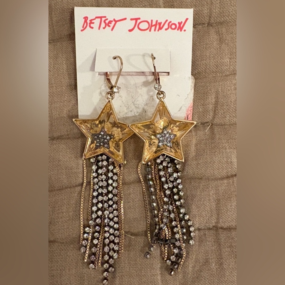 Betsey Johnson Gold Tone Celestial Star Punk Earrings NWT